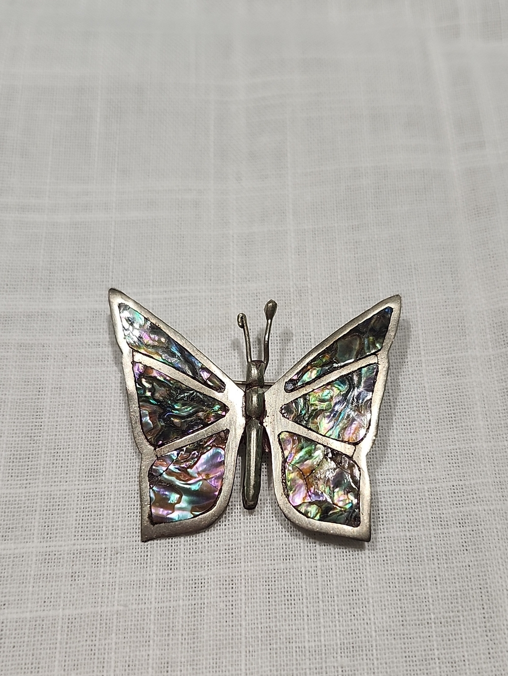 Vintage Alpaca Metal Abalone Inlay Butterfly Brooch